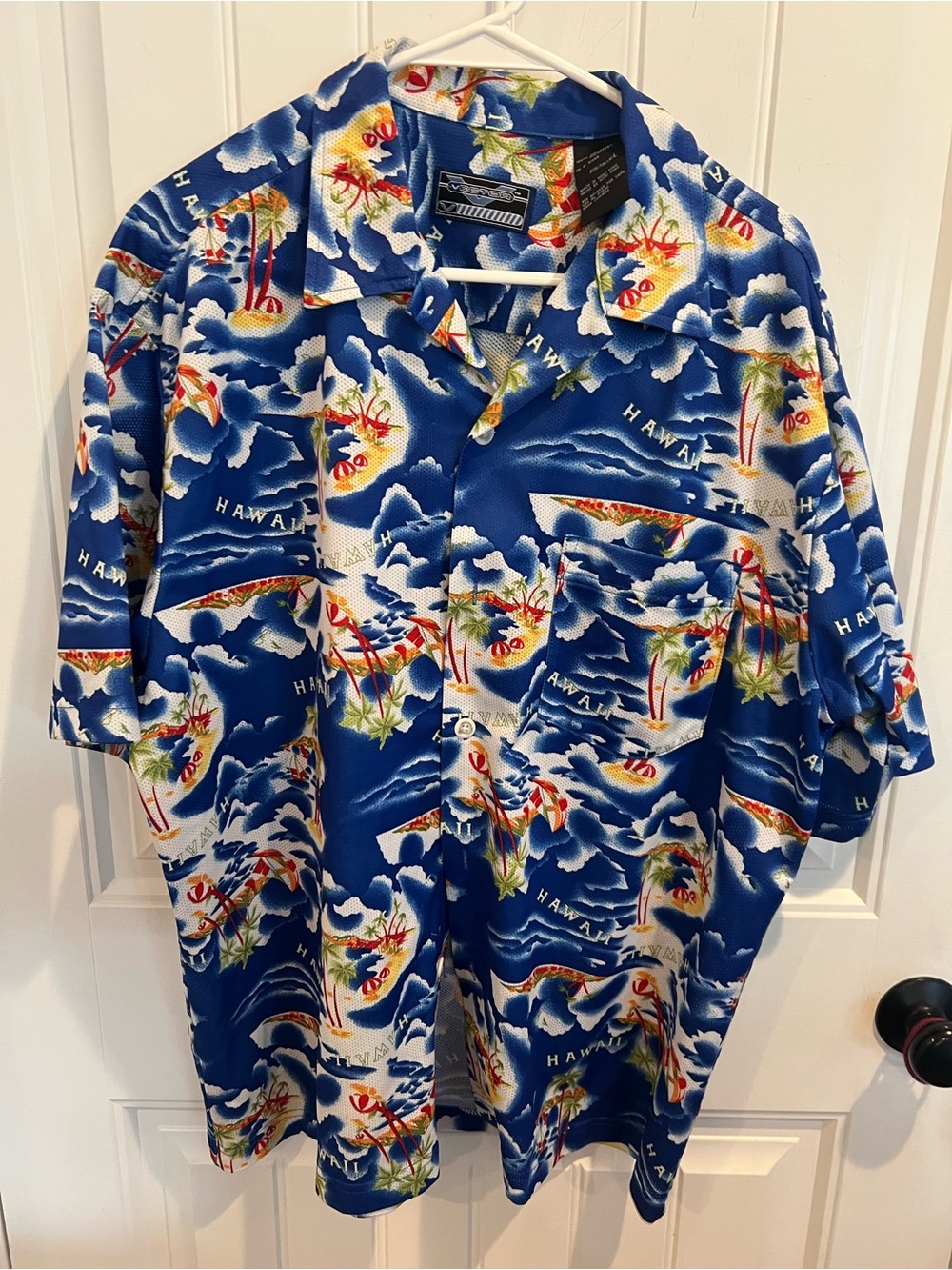 Vector Hawaii Blue Aloha Surf Print Hawaiian Button Front Shirt L